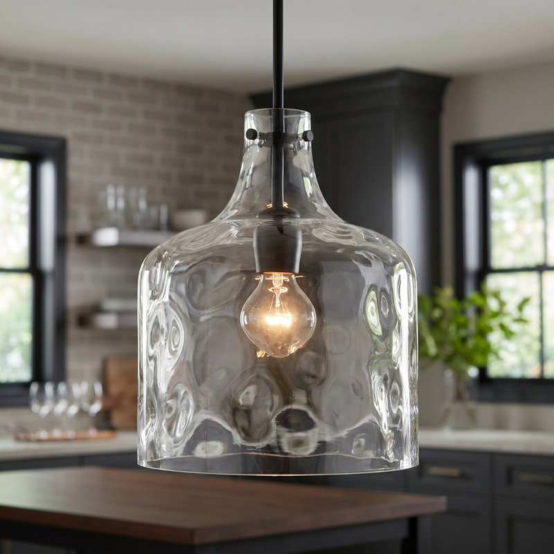 Sand Stable Baldwyn 1 Light Dimmable Hammered Glass Shade Single Bell Pendant W002783869