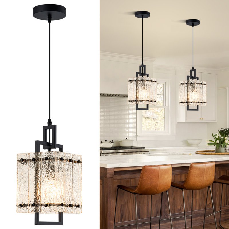 Orren Ellis Black Glass Pendant Lights Kitchen Island W118772973